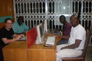 Ash, Roland, Eric and Jatoe hanging out at Easy Link Internet on Saturday night in Kumasi